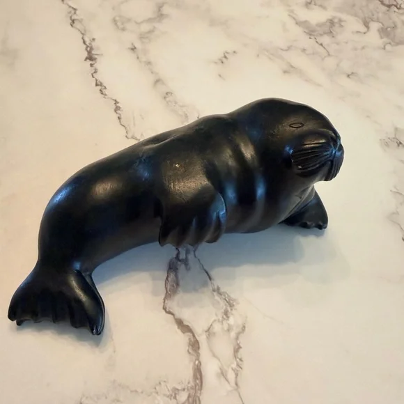 Vintage Walrus Inuit Soapstone Carving with signature